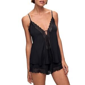 Eberjey Sz Large Black Lara Lace Cami & Short Pajama Set Lounge Lingerie O5-17